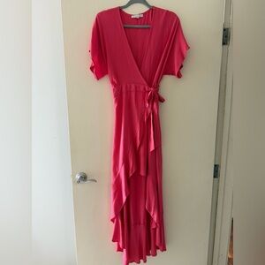 Young Fabulous & Broke Coral Ruffle Wrap Asymmetric High-Low Dress XS